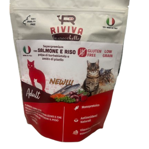 Crocchette Superpremium con Salmone e riso e polpa di barbabiettola per gatti sterilizzati senza glutine