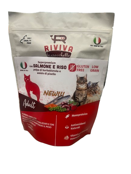 Crocchette Superpremium con Salmone e riso e polpa di barbabiettola per gatti sterilizzati senza glutine