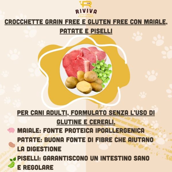 Crocchette per cani adulti con maiale, piselli e patate grain free e gluten free