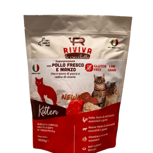 Crocchette Kitten con pollo, e manzo,riso e yucca schidigera per gattini