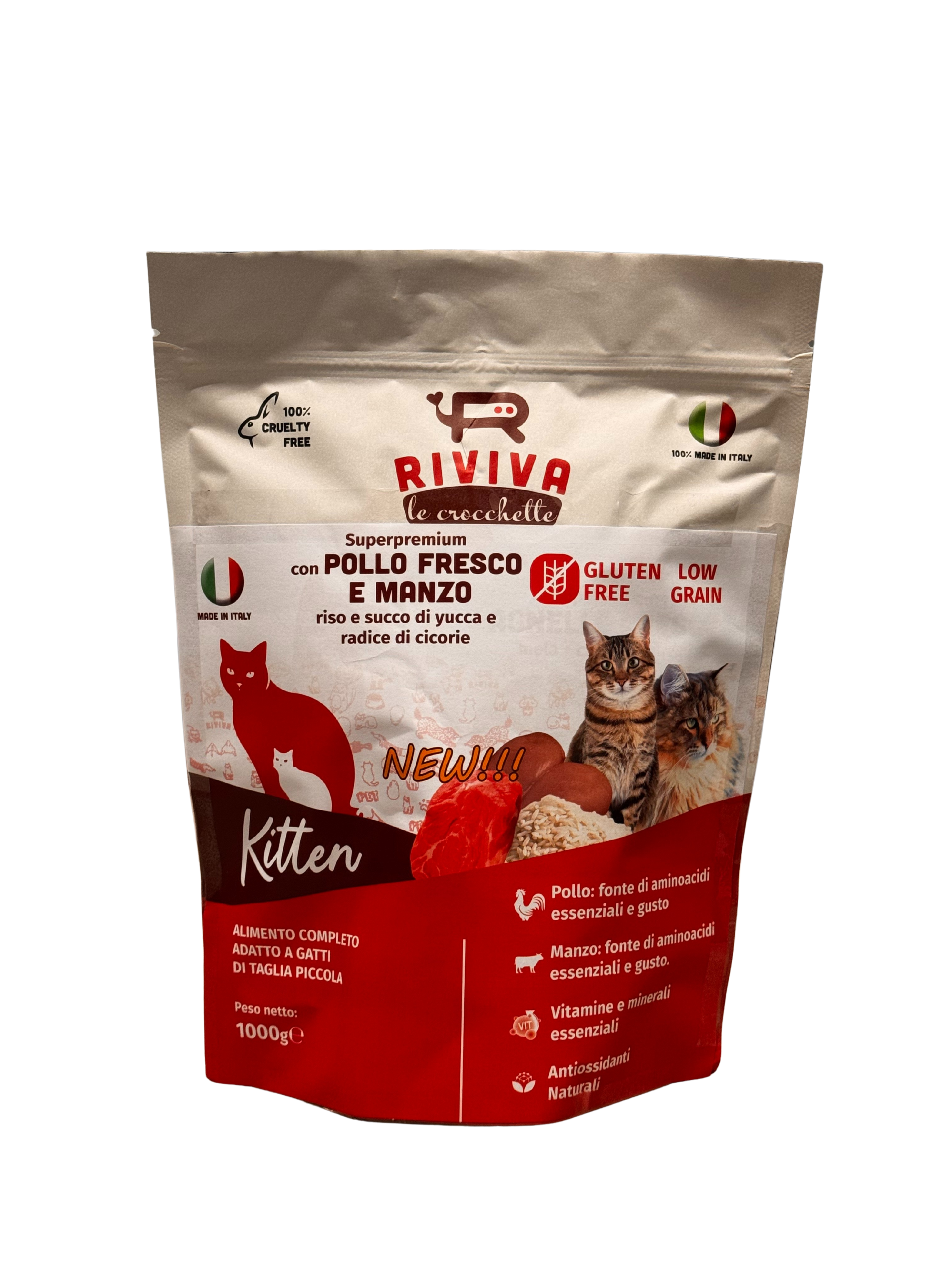 Crocchette Kitten con pollo, e manzo,riso e yucca schidigera per gattini