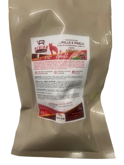 Crocchette Superpremium con Pollo, piselli, polpa di barbabietola e radice di cicoria per gatti adulti sterilizzati e senior