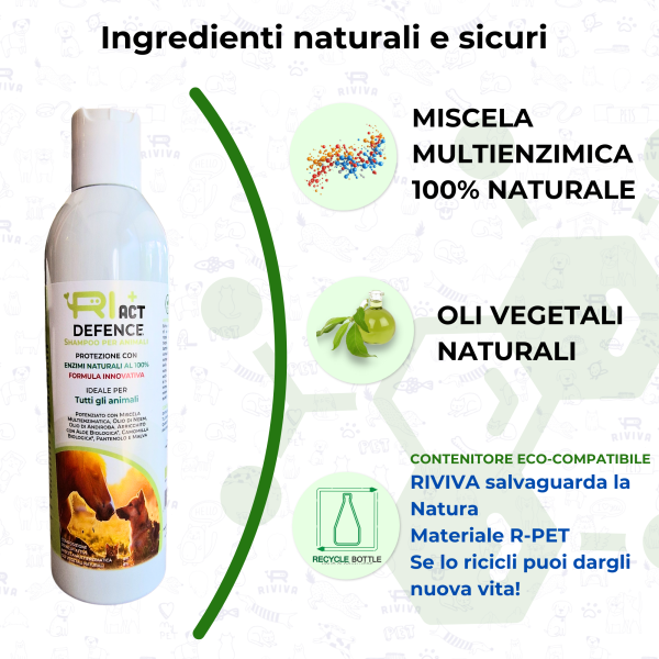 RI+ACT SHAMPOO PER TUTTI GLI ANIMALI CON ENZIMI NATURALI PROTEZIONE PER INSETTI, ZECCHE, PULCI, ZANZARE