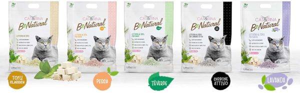 Cat&Rina BeNatural, lettiera per gatti al tofu da 5,5l. Lettiera gatto agglomerante vegetale. Fino a 30 giorni di utilizzo. Si smaltisce nell'organico o nel wc. Sabbia gatti anti odore alla Lavanda.