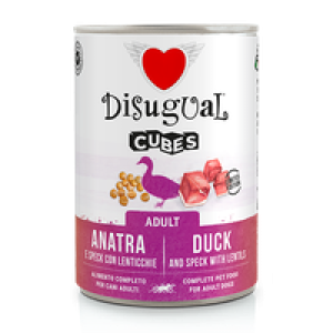 Disugual Cubes Umido Cane con Anatra Speck lenticchie 400gr - Alimento completo - bocconcini con macinato senza glutine