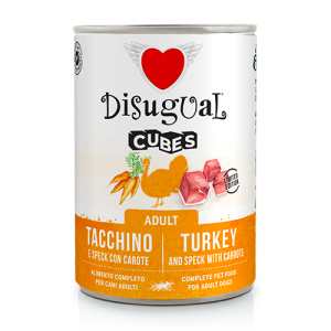 Disugual Cubes Umido Cane con Tacchino Speck Carote 400gr - Alimento completo - bocconcini con macinato senza glutine