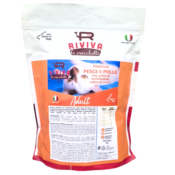 Crocchette Gatto Premium con Pesce e Pollo con riso, polpa di barbabietola, radice di cicoria