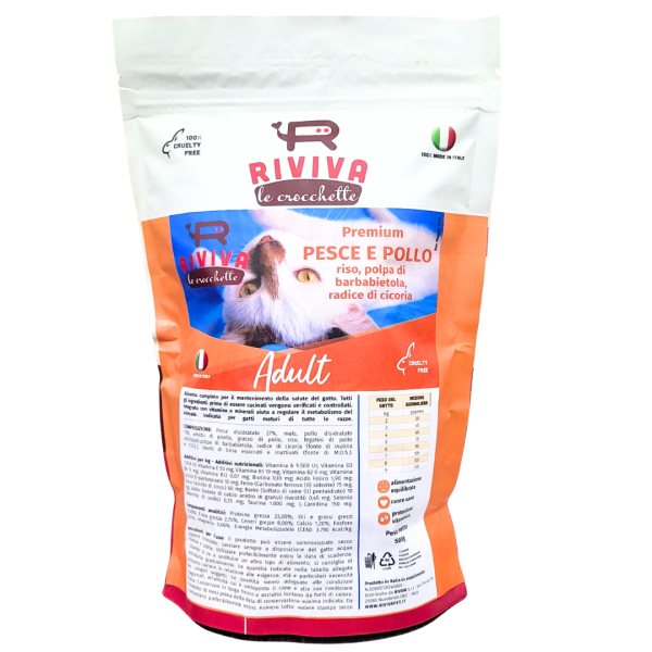 Crocchette Gatto Premium con Pesce e Pollo con riso, polpa di barbabietola, radice di cicoria