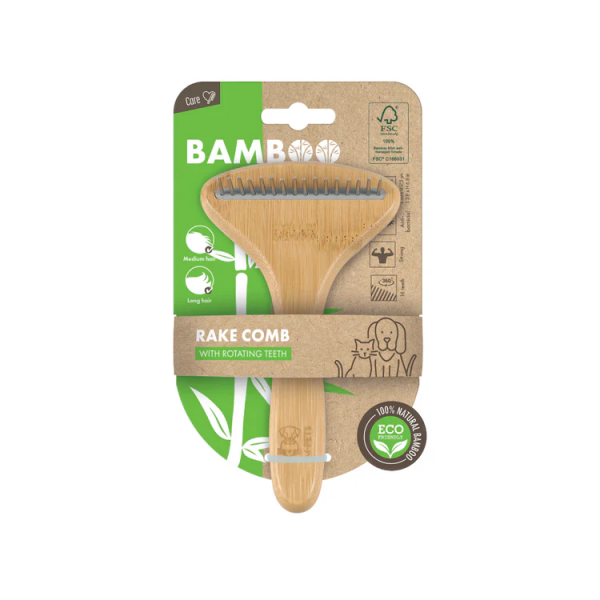 Rastrello Pettine in Bambù M-Pets con Denti Rotanti - 16 denti